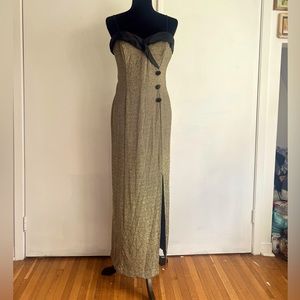 Vintage gold and black bustier dress with button detail